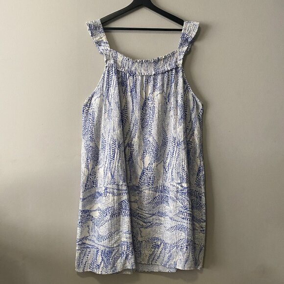 Refashioned Plus Size Upcycled 100% Cotton White Blue Double Gauze Strap Dress - Picture 2 of 13